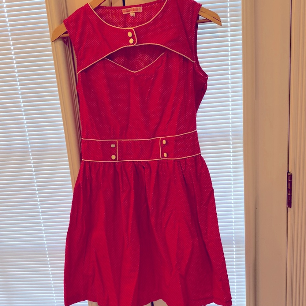 Trollied Dolly M/L red polka dot dress.